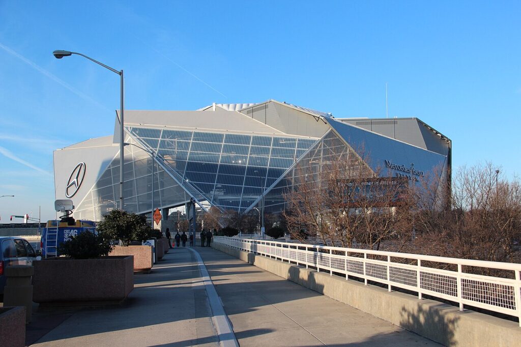Exterior of Mercedes-Benz Stadium in Atlanta, photographed January 6, 2018