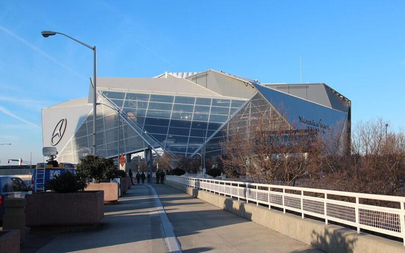 Exterior of Mercedes-Benz Stadium in Atlanta, photographed January 6, 2018
