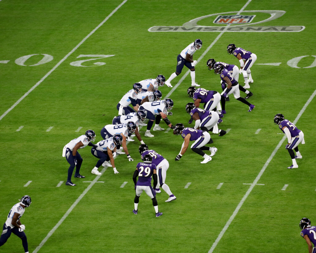 Ravens vs. Titans playoff game action in the 2019 NFL playoffs