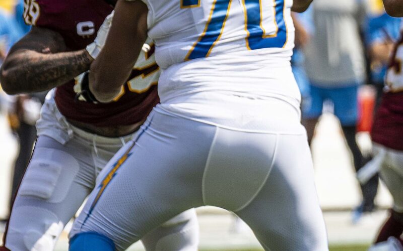 Rashawn Slater with the Los Angeles Chargers in 2021