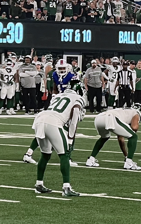 Breece Hall playing against the Buffalo Bills in 2023