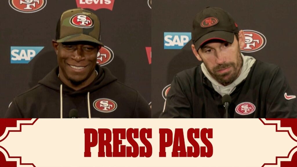 Raheem Morris and Klay Kubiak at a San Francisco 49ers press conference, October 22, 2026
