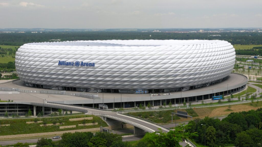 Exterior view of Allianz Arena (FC Bayern Munich Stadium) in Munich, Germany