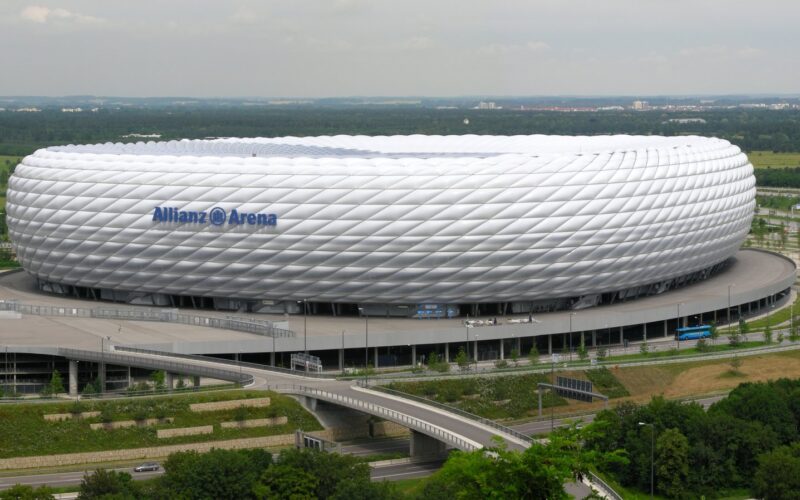 Exterior view of Allianz Arena (FC Bayern Munich Stadium) in Munich, Germany