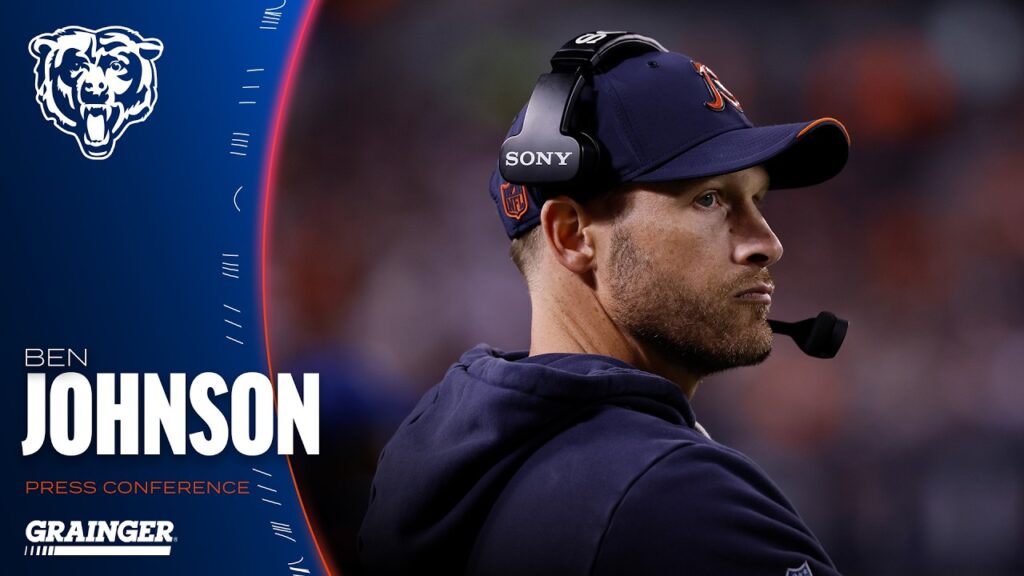Chicago Bears head coach Ben Johnson press conference graphic, October 28, 2026