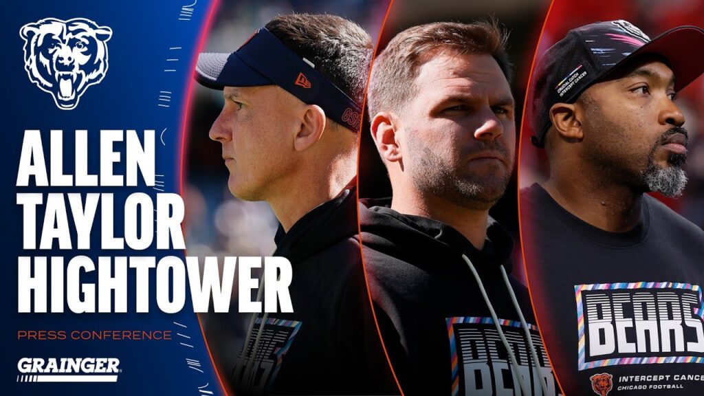Dennis Allen, Press Taylor and Richard Hightower press conference graphic, Chicago Bears, October 19, 2026