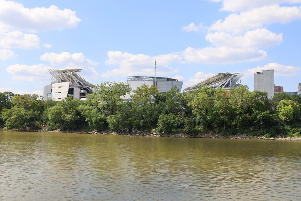 Paycor Stadium in Cincinnati seen from the Ohio River
