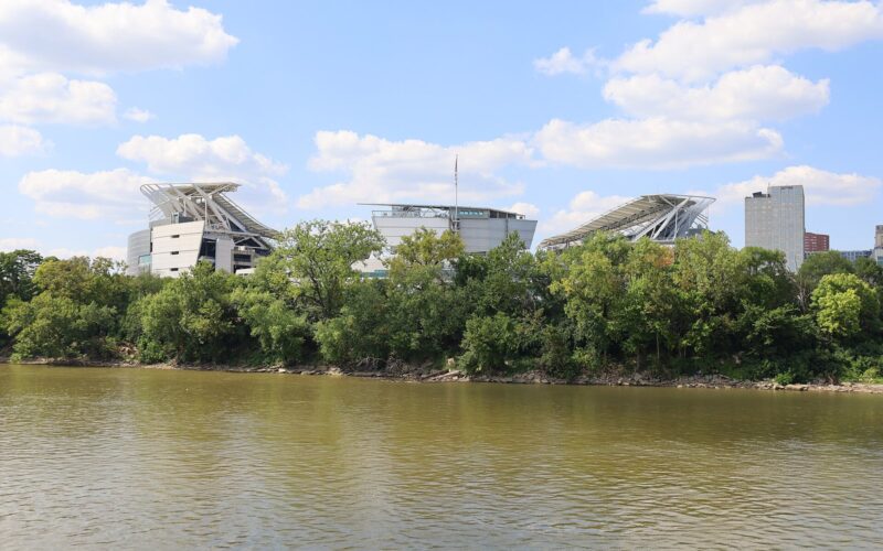 Paycor Stadium in Cincinnati seen from the Ohio River