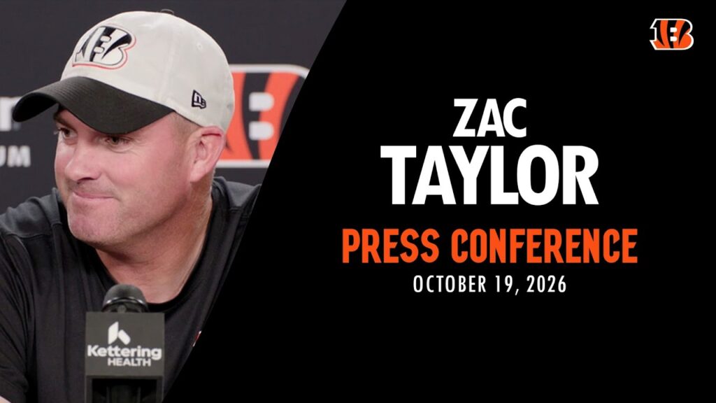 Zac Taylor press conference graphic, Cincinnati Bengals, October 19, 2026
