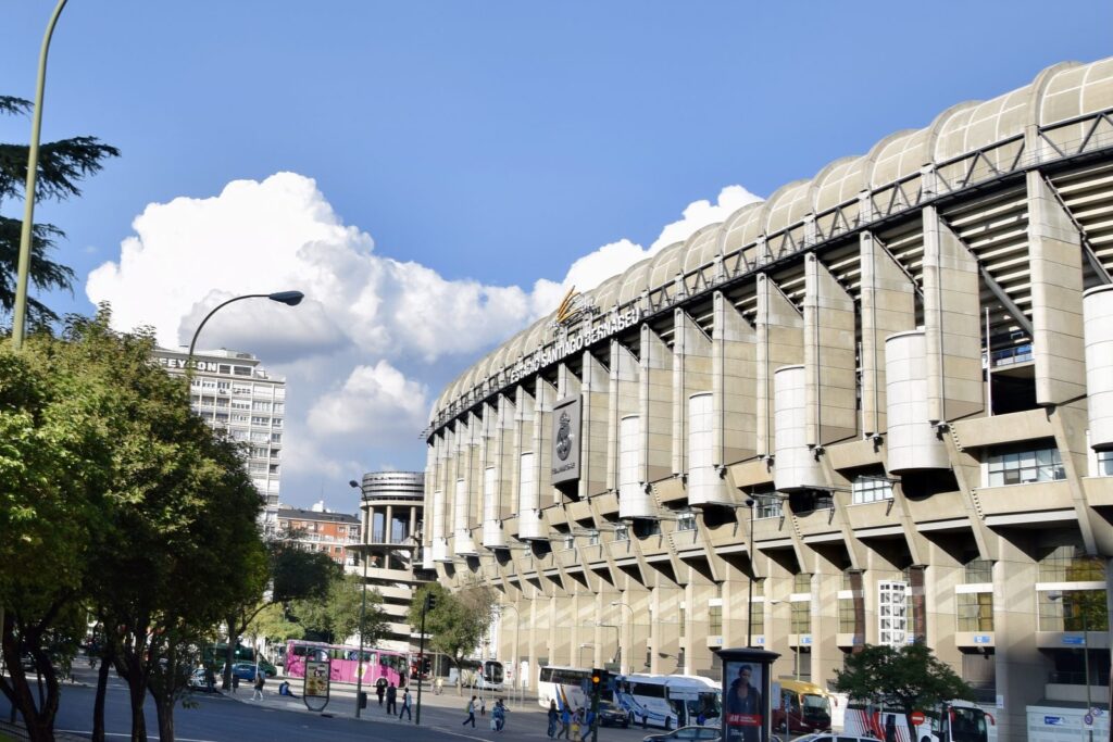 Exterior view of Santiago Bernabéu Stadium in Madrid, Spain