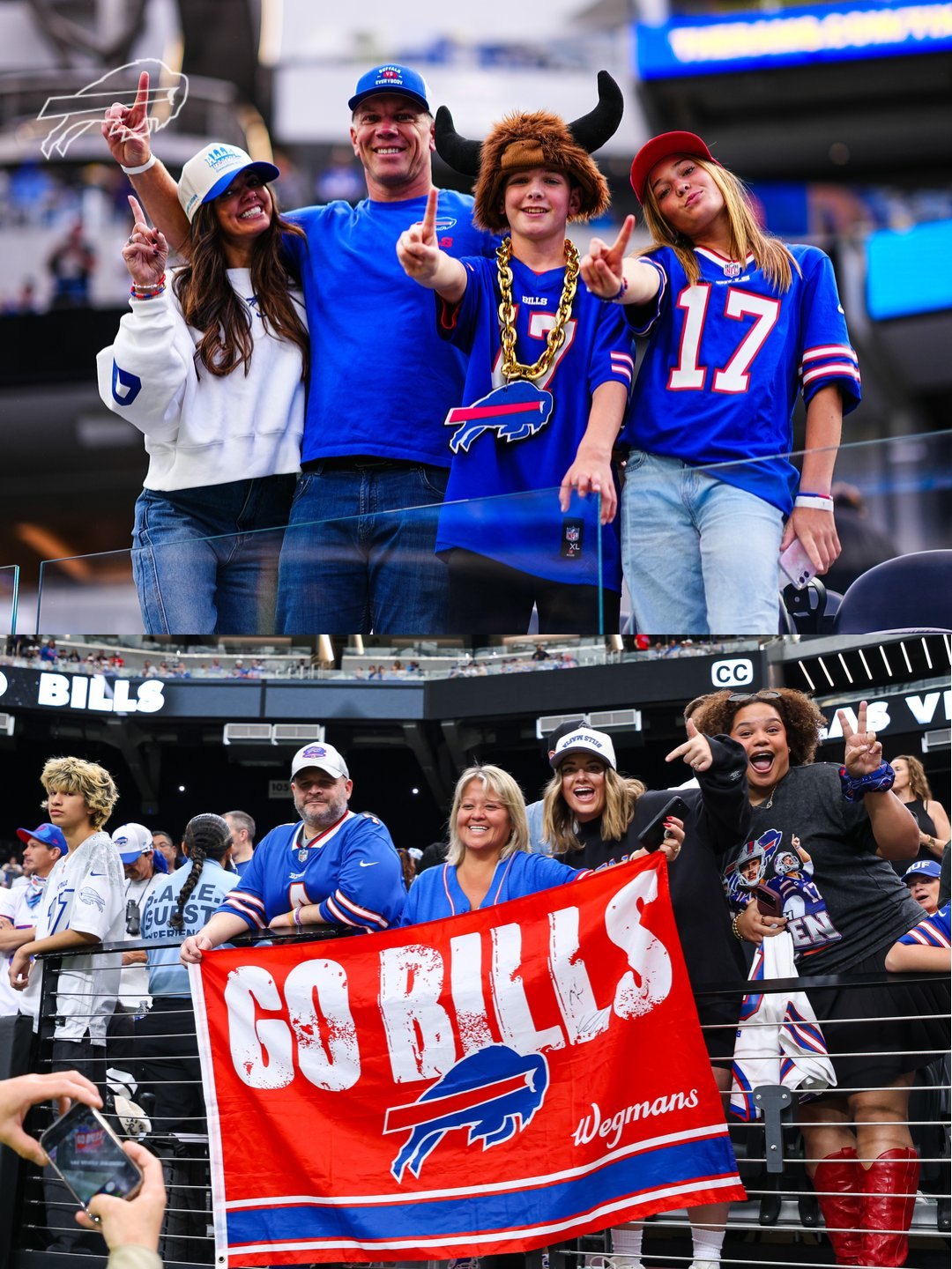 Bills fans with a Go Bills banner
