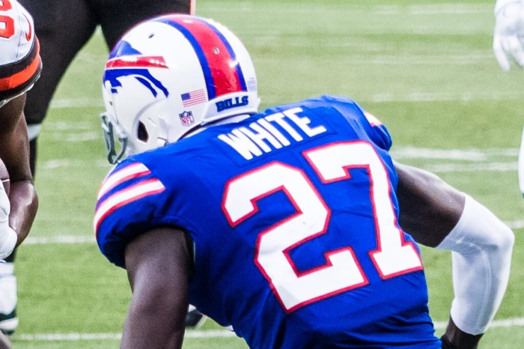 Tre'Davious White, wearing No. 27 for the Buffalo Bills, in a 2018 preseason game