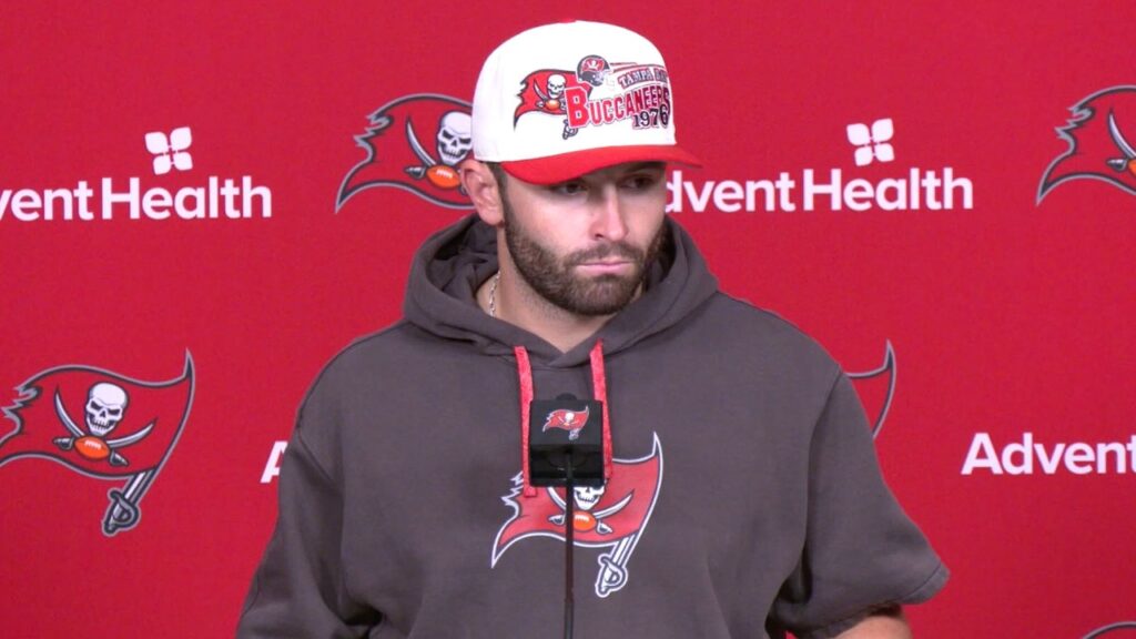Baker Mayfield at a Tampa Bay Buccaneers press conference, October 22, 2026
