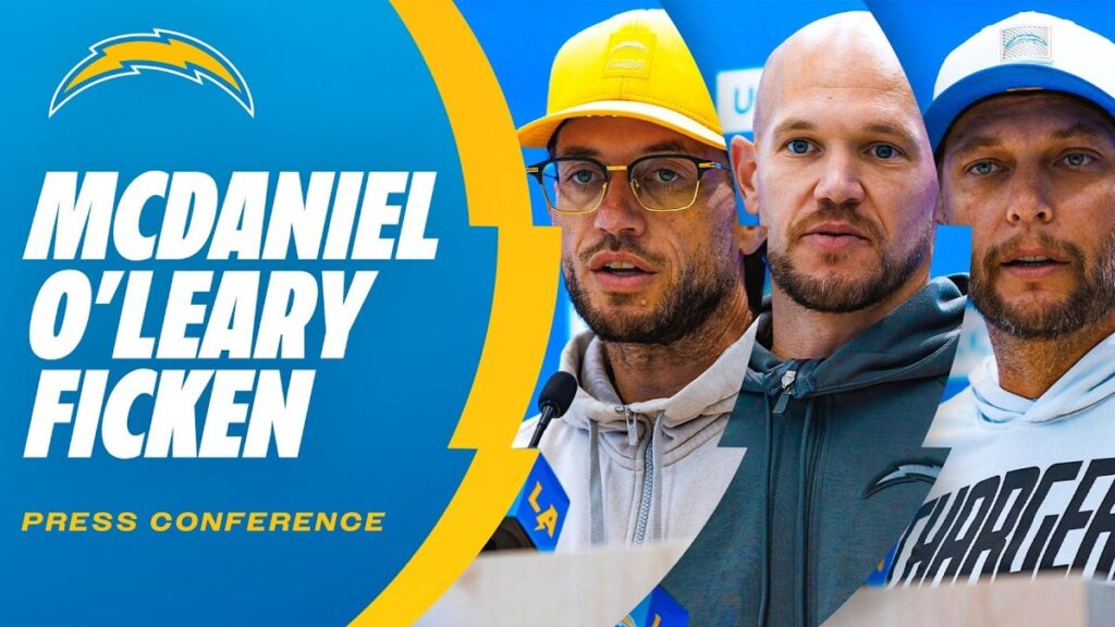 Los Angeles Chargers coordinators Mike McDaniel, Chris O'Leary and Ryan Ficken, October 29, 2026