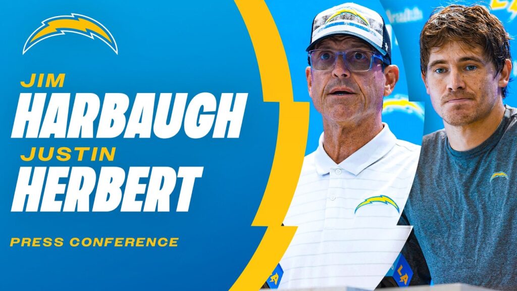 Jim Harbaugh and Justin Herbert press conference graphic, October 14, 2026