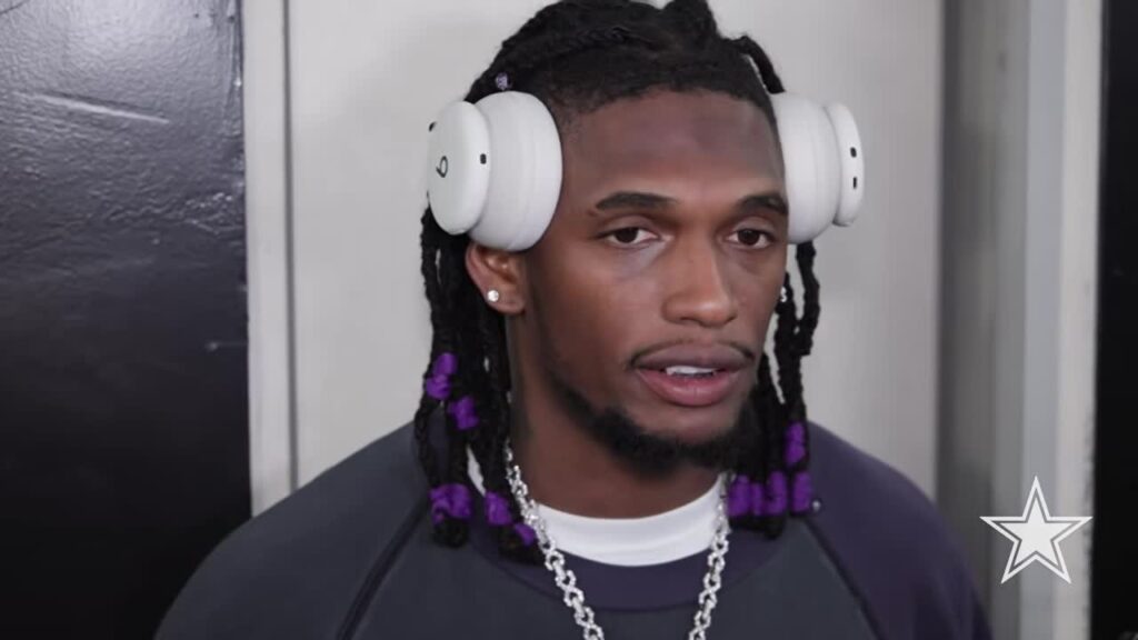 CeeDee Lamb speaks to reporters in the Cowboys locker room after the win over the Eagles