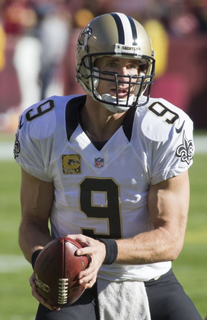 Saints quarterback Drew Brees holds the ball during a game at Washington in November 2015