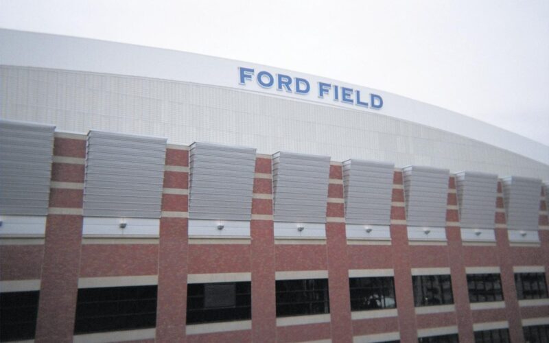 Exterior view of Ford Field in Detroit, longtime Thanksgiving host venue