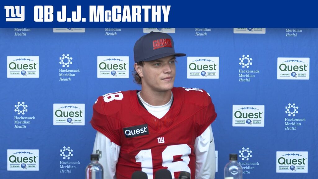 J.J. McCarthy at a New York Giants press conference, October 21, 2026