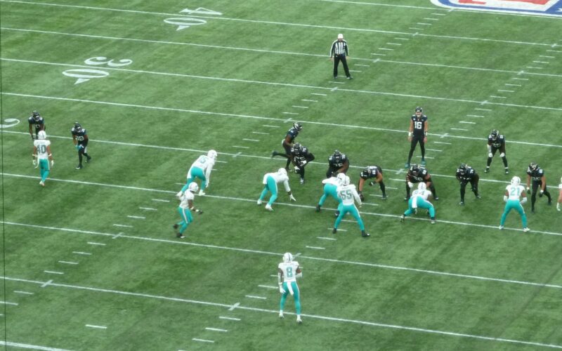 Tottenham Hotspur Stadium set up for an NFL game featuring the Jacksonville Jaguars