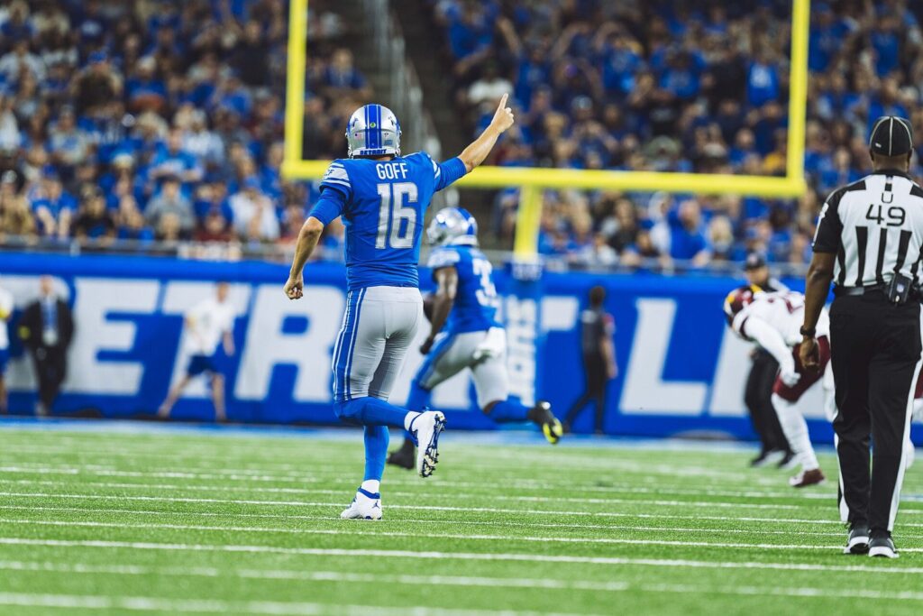 Jared Goff of the Detroit Lions on the field during a game