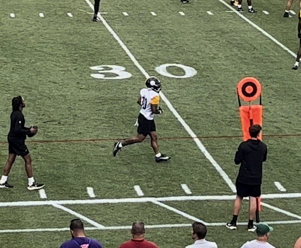 Pittsburgh Steelers running back Jaylen Warren at training camp in 2024
