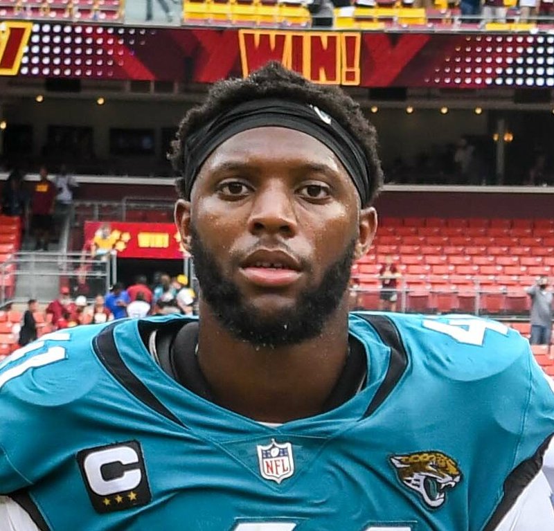 Jaguars pass rusher Josh Hines-Allen in his No. 41 jersey after a game at Washington in September 2022