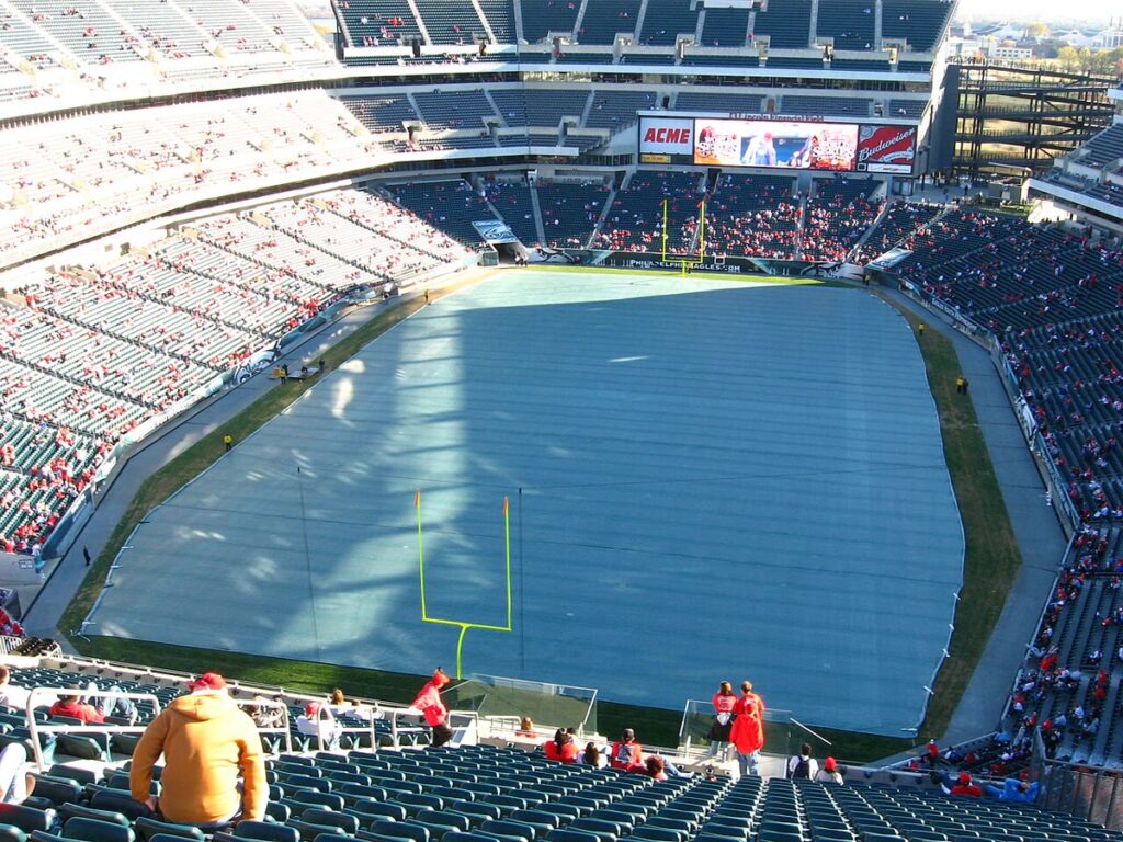 Seats and covered field inside Lincoln Financial Field in Philadelphia