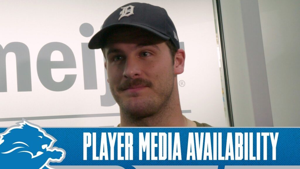 Detroit Lions tight end Sam LaPorta speaking to reporters, October 23, 2026