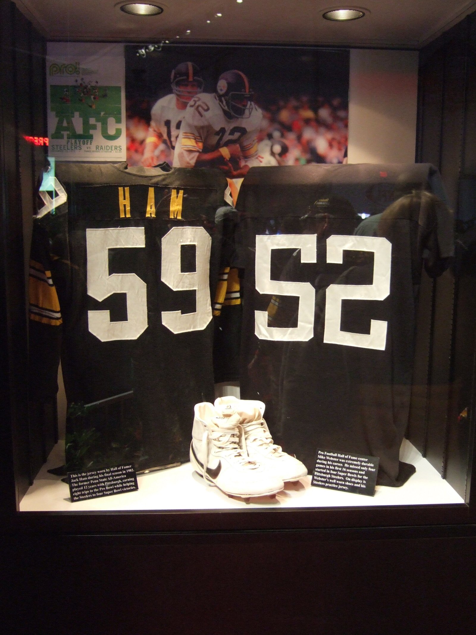 Steelers jerseys of Jack Ham and Mike Webster