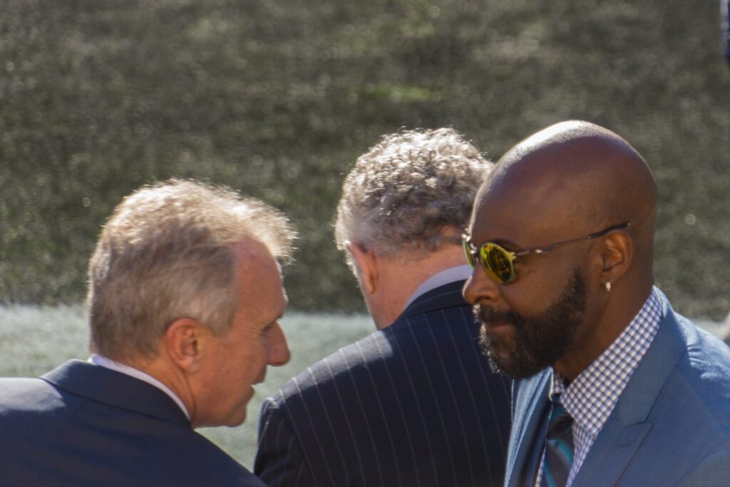 Joe Montana and Jerry Rice at Super Bowl 50