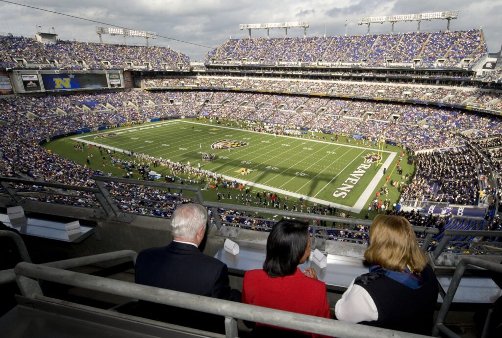 Defense Secretary Robert Gates and Secretary of State Condoleezza Rice at M&T Bank Stadium