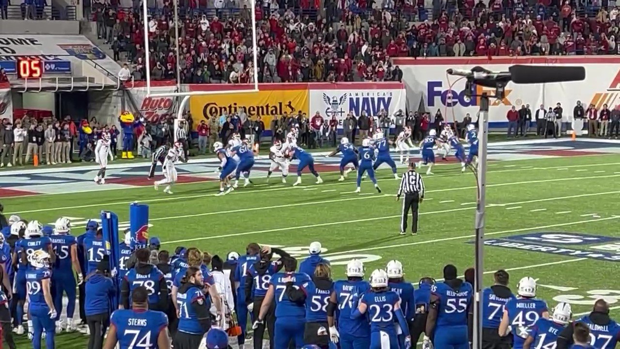 Kansas lines up for a two-point conversion pass at the goal line in the 2022 Liberty Bowl
