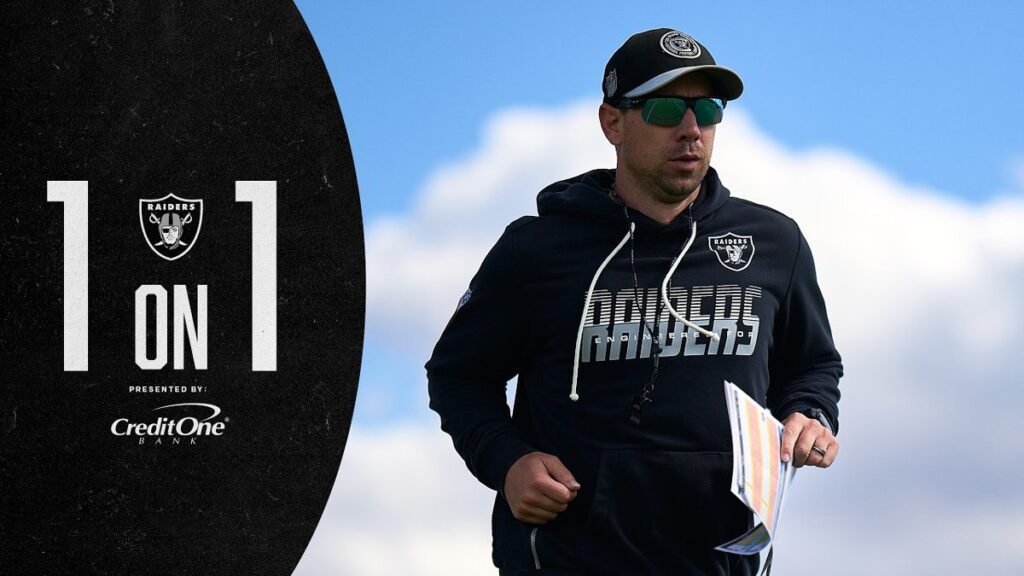 Las Vegas Raiders head coach Klint Kubiak at practice, from the Raiders' 1-on-1 interview video of October 27, 2026
