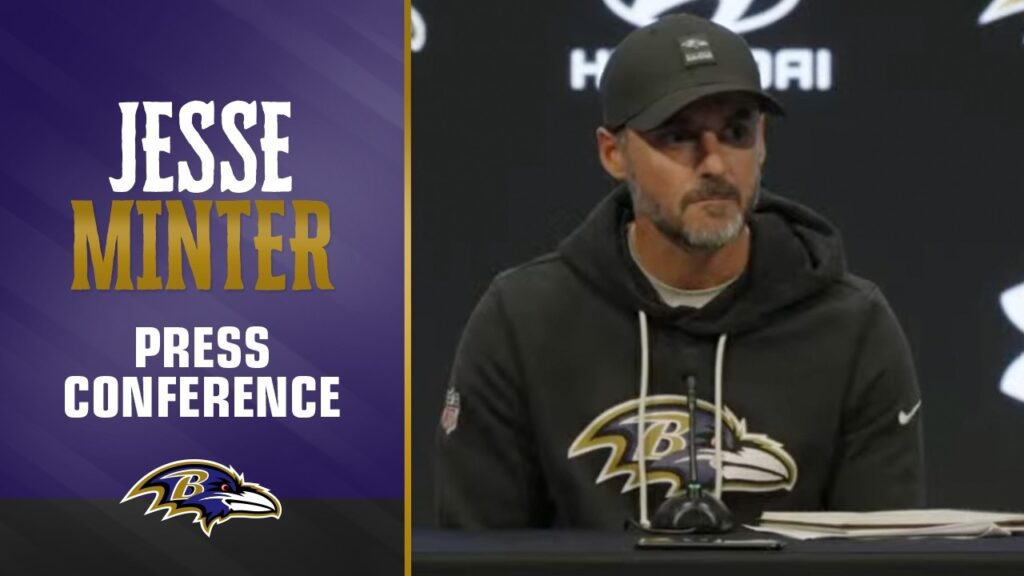 Jesse Minter press conference graphic, Baltimore Ravens, October 19, 2026