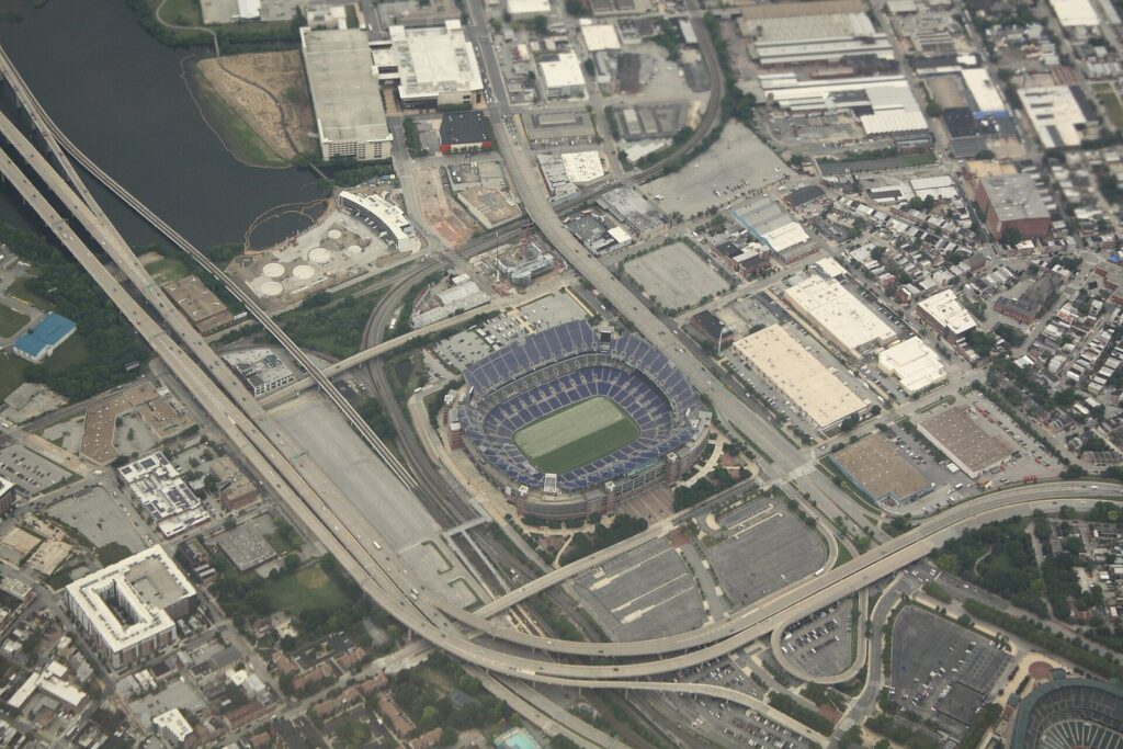 Aerial view of M&T Bank Stadium in Baltimore