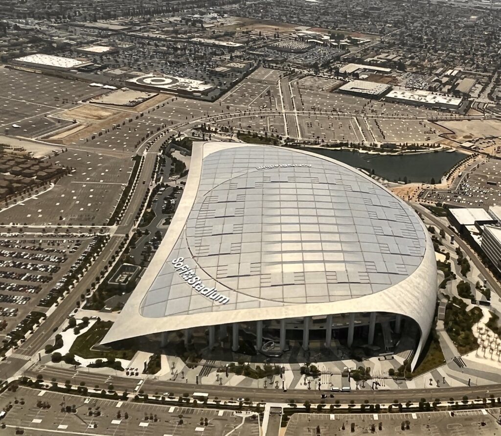 Aerial view of SoFi Stadium in Inglewood, California