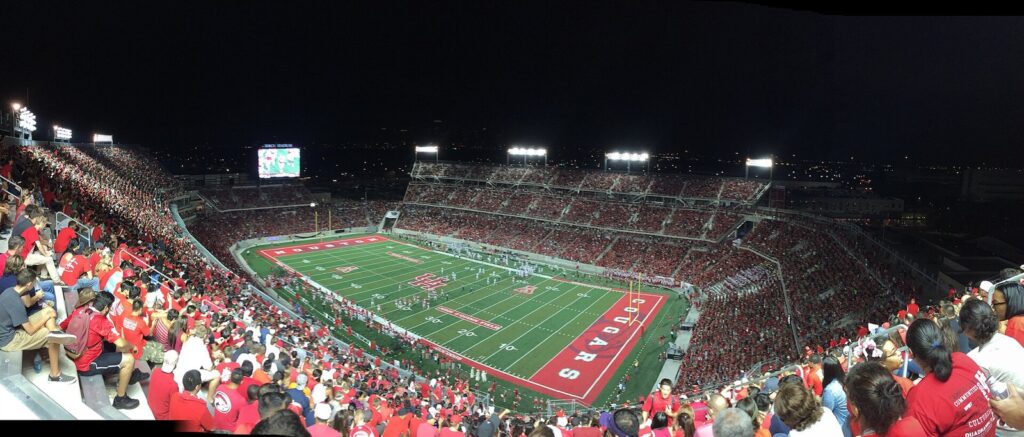 Night panorama of TDECU Stadium, home of the Houston Cougars