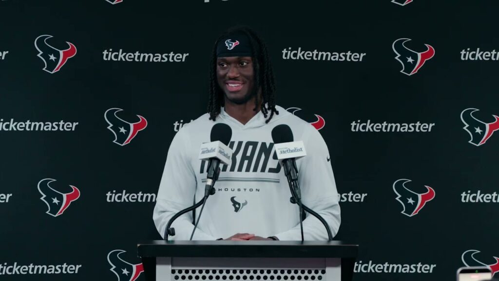 Marvin Harrison Jr. first Texans press conference, October 2026