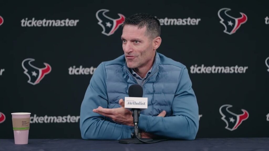 Houston Texans general manager Nick Caserio speaking at a press conference, October 26, 2026