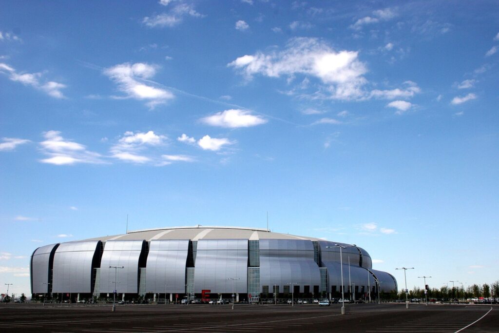 Exterior of University of Phoenix Stadium in Glendale, Arizona, in 2006, its first season as home of the Arizona Cardinals