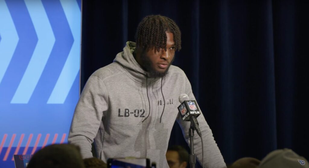 Will Anderson Jr. speaking at the 2023 NFL Scouting Combine